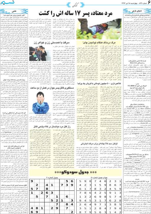 صفحه گوناگون روزنامه نسیم شماره 842